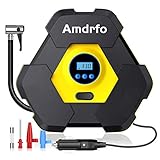 Portable Air Compressor Pump, AMDRFO Easy to Use Tire Inflator, Fast Inflating Tire Pump,12V 150 PSI Auto Digital Tire Inflator with Emergency Led Lighting and Long Cable for Car - Bicycle - and other