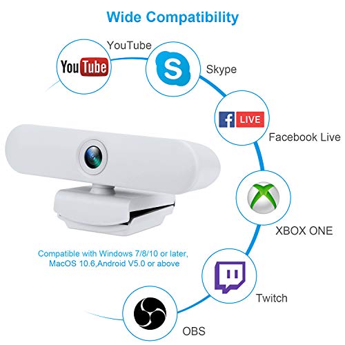 New Upgraded Webcam with Dual Microphone, USB Computer 1080P HD Streaming Web Camera 360°Rotatable for Desktop Laptop PC Mac with Flexible Rotatable Clip White