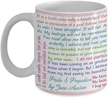 Jane Austen Mug Pride and Prejudice Quotes Gift for Reader Book-Lover
