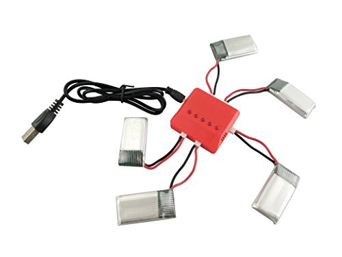 Fytoo Accessories H99W JJRC H31 H6C H98 AT-96 Four-Axis Aircraft Spare Parts Aircraft Model UAV 5PCS 3.7V 400mAh Lithium Battery with 5 in 1 Charger Kit Red - Thumbnail 2