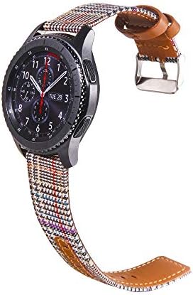 Javpoo Accessory Bands Compatible Samsung Galaxy Watch 42mm 46mm, Adjustable Nylon Plaid Stripes Replacement Watch Band Strap Compatible Samsung Galaxy Watch