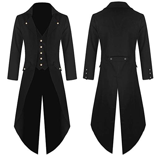 SMALLE ◕‿◕ Steampunk Men's Trench Coats Gothic Hooded Detachable Long Coats Tailcoat Party Overcoat (z_ Black, S)