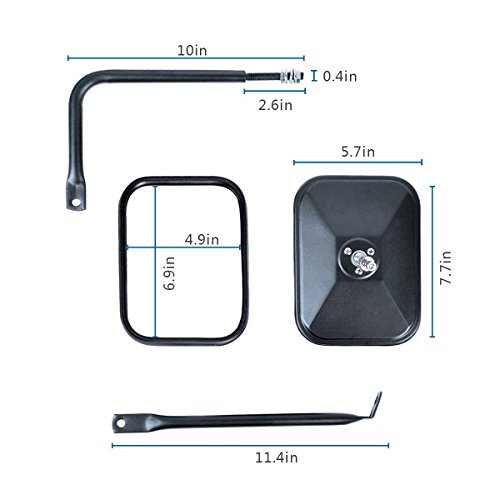 image for AutoEC Jeep A Pair Shake-proof Rectangular Adventure Mirrors, Jeep Wra