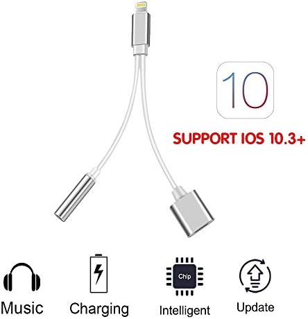 ZALALY 2 in 1 Lightning Adapter-3.5mm Jack Audio Headphone Charger Adapter,Fast Charging Lightning Cable Connector for iphone 7/7Plus SUPPORT iOS 10.3 Automatic Upgrade(Sliver)