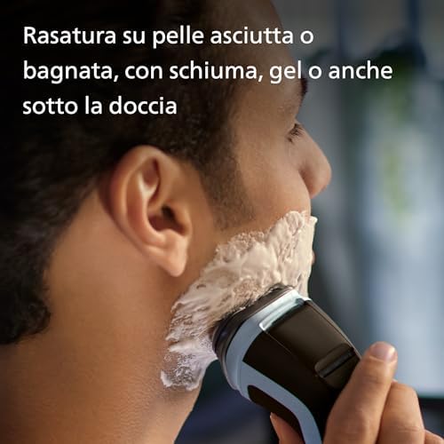 rasoio elettrico serie 3000x - Rasoio elettrico Wet & Dry per uomo colore blu cielo, con tecnologia SkinProtect, rifinitore a scomparsa, rasoio ergonomico per uomo (modello X3053/00)