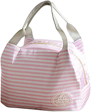 SanCanSn Lunch Bag Clearance Sale! Insulated Cold Canvas Stripe Picnic Carry Case Thermal Portable Lunch Bag (1PC, Pink B)
