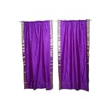 2 Indian Silk Sari Curtains Door Panel Purple Window Decor 84x44