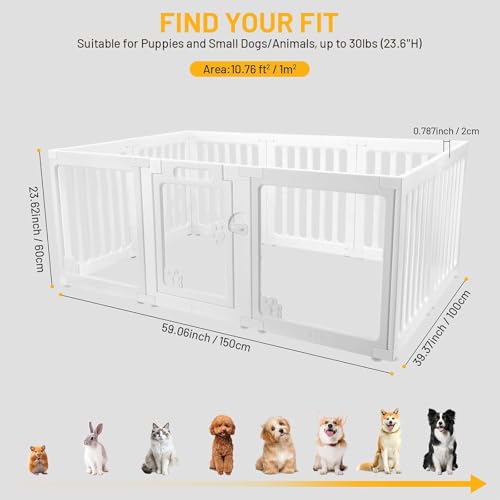 KAPEICamper Dog Playpen, Clear Acrylic Pet Puppy Enclosure Cat Rabbit Play Pen, Easy Assemble Foldable Crate Whelping Box for Medium Dogs with Gate (White, L, 10 Panels)