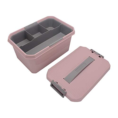 BangQiao Multipurpose Plastic Storage Box Container Bin with Removable Tray and Portable Handle, Family Emergency Medicine Kit First Aid Case Organizer, Pink&Gray