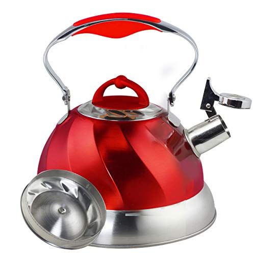Riwendell Stainless Steel Whistling Tea Kettle Stove Top Kettle Teapot (Red01)