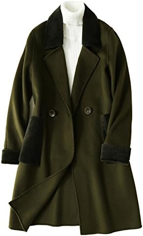 Wisdom Yang Women's Sheep Wool Cashmere Coats Winter Woolen Overcoats Long Sleeve Trench (Medium, Army Green)