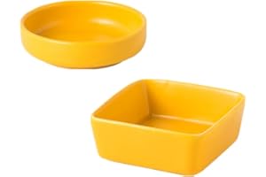 AXEWOODZ Yellow Paper Clips Holder 2pcs Ceramic Square Round Shape Paper Clip Dispenser Set Paperclip Holders Office School Home Desk Organizers for Daily Desktop Cute Accessories Storage Plate (Yellow)
