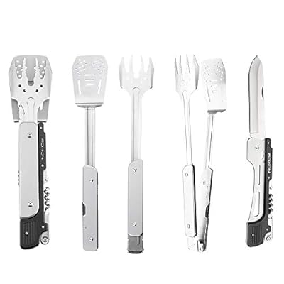 ROXON 6-in-1 BBQ Multi Tool Detachable and Foldable Grill Tool Set with Spatula, Fork, Barbecue Tongs, Bottle Opener and More - Portable Grilling Multitool for Backyard Grilling, BBQ and Camping