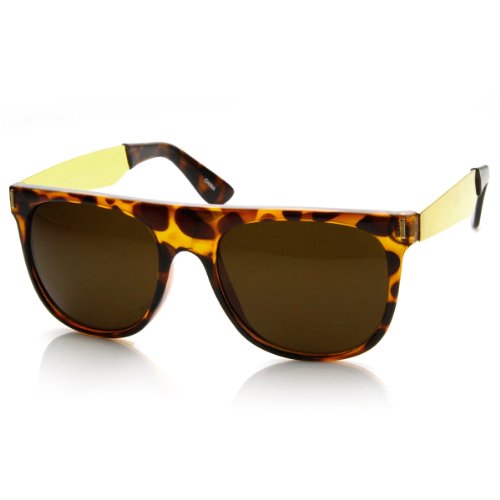 Retro Fashion Metal Arm Flat Top Horn Rimmed Sunglasses (Tortoise)