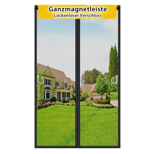 HOFUDON Fly Screen Balcony Door Magnetic 90 x 210 cm, Full Continuous Magnetic Closure No Gaps for Fibreglass Fly Screen Door, Insect Protection, No Drilling, Tear-Resistant, Weatherproof, 4 cm Strap Top