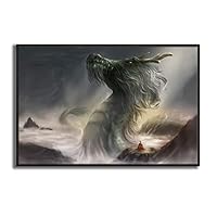 Framed Canvas Wall Art Knight Fighting The Fire Dragon Canvas Prints Home Artwork Decoration for Living Room,Bedroom - 16x24 inches