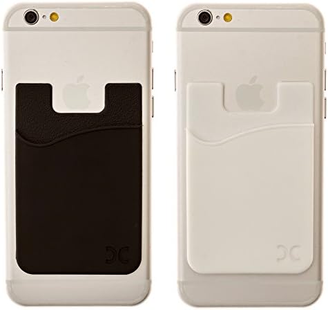 Card Holder By CardCadet 2 Pack - Fits All iPhone &amp; Other Smartphone Devices - Made From Silicon - Holds Cards And Cash (Black &amp; White)
