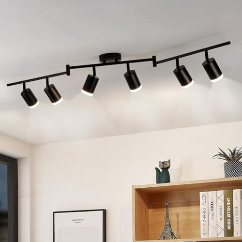 Gr4tec Spotlight Ceiling Lights 6 Way, Black Ceiling Light Fitting Rotatable, Modern LED Spotlight Bar GU10, Indoor Kitchen Spot Light for Living Room Bedroom Hallway, Bulb Not Included