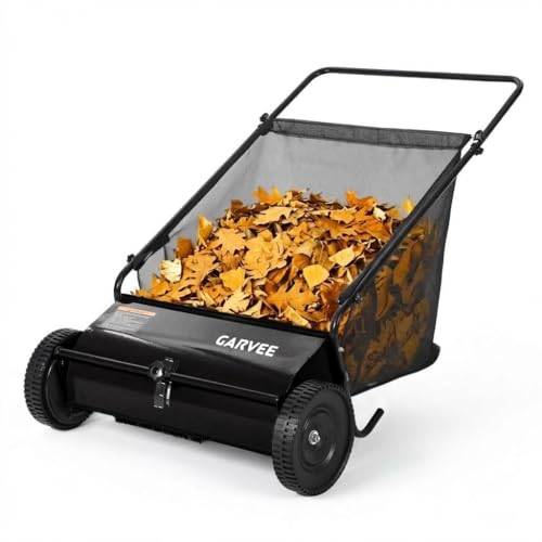 MilleLoom 26 Inch Push Lawn Sweeper, 7 Cu. ft Grass Cutter, 4 High-Speed Spinni…