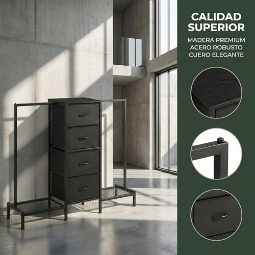 Closet Para Ropa armables, Perchero Para Ropa, con barra para colgar y 4 cajones, Closet ropero en forma de T, color marrón vintage (Negro)