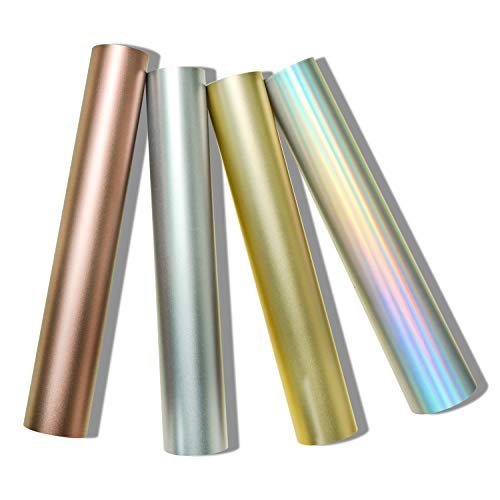 VINYL FROG Matte Metallic Craft Adhesive Vinyl Sheets 4 Colors Permanent Stiker Vinyl Bundle 12"x12" (Metal Gold, Satin Metal Silver, Satin Rose Gold, Spectrum Silver)