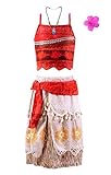 Okidokiyo Princess Moan Adventure Outfits Costume Party Dress For Girl (7-8 Years, Red)