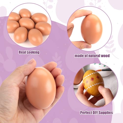LovesTown 8PCS Wooden Fake Eggs, Wooden Chicken Eggs Faux Eggs for Easter Egg Painting Food Pretend Play Hens Lay
