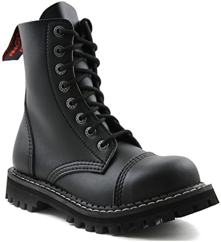 Angry Itch 8-Hole Gothic Punk Black Vegan Army Ranger Boots with steeltoe - UK Sizes 3-13 - Made in EU!
