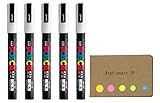 Uni Posca Paint Marker Pen PC-3M, Fine Point, White Ink, 5-pack, Sticky Notes Value Set