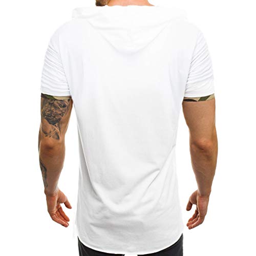 Letdown_Men tops Hooded Shirts for Men Short Sleeve Scratch Zipper Pattern Casual Slim Fit T-Shirts Mens Fashion Summer Shirt White - Thumbnail 2