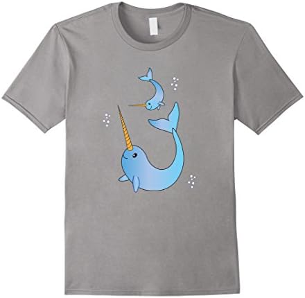 Men's Cute Narwhal Kawaii Shirt Unicorn Sea TShirt Girls Boys Teen Large Slate