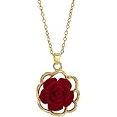 Elegant Red Rose Flower Choker Necklace for Women Stainless Steel Gold Plated Round Floral Charms Pendant Necklaces Adjustable Chain Fashion Trendy Jewelry for Her Bff 18"