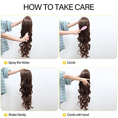 POPTAIYU Long Brown Wavy Wigs for Women Synthetic Curly Hair Wigs Middle Parting for Daily Party Use(Light Brown, 26.7 inch)