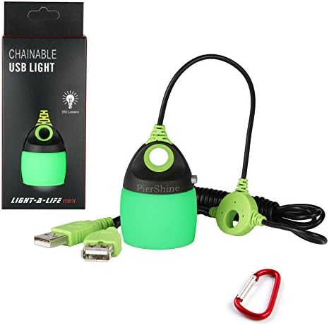 PierShine CPL01 Long Cable USB Light Bulb LED Outdoor Chainable Waterproof Portable with USB Port for Camping Light, Reading light, Bed Light, Workshop Light, Dormitory Light, 5 Colors Option (Green)