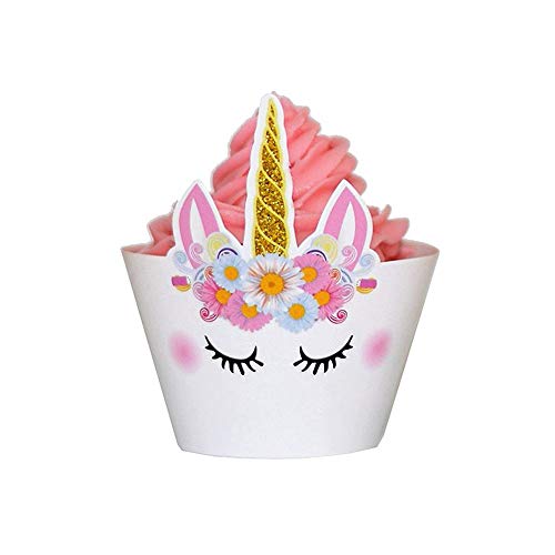 Xeminor Premium Unicorn Party Decorations for Kids Baby Cake Toppers, Plates, Napkins, Gifts Bag, Ppcorn Box Birthday Party Celebration Paper Tableware Decorations 12 Cake Wrapper and Topper