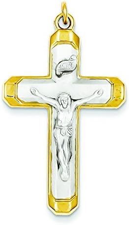 Solid Sterling Silver .925 , Satin &amp; Polished Vermeil Corpus Cross Pendant (Sterling silver, Polished &amp; satin, Vermeil)