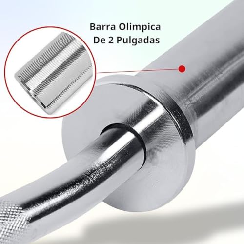 Tava Club Barra Olímpica Recta 1.2 m para Discos de 50mm (2 pulgadas) Barra de Pesas y Gym en Casa - Acero Cromado, Agarre Antideslizante 6 kg, Incluye 2 Clips de Seguridad