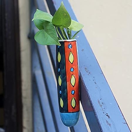 VAH Red Ceramic Magnetic Pot Plant Holder - Perfect for Garden Rustic House Balcony Gallery Decor and Ideal Gift (Set of 1)