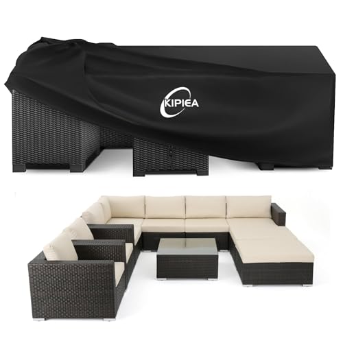 Kipiea Gartenmöbel Abdeckung Winterfest, 420D Oxford Gewebe Wasserdicht & Anti UV Plane Schutzhülle für Gartenmöbel, Rechteckige Abdeckplane Gartenmöb