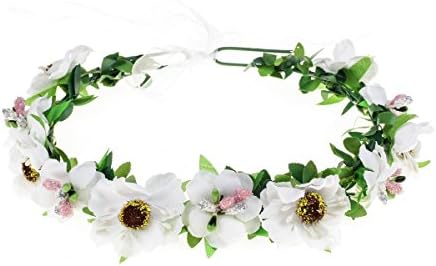 Floral Fall Boho Headband Flower Crown Festival Wedding Beach Hair Wreath F-01 (Y-Dark Blue)
