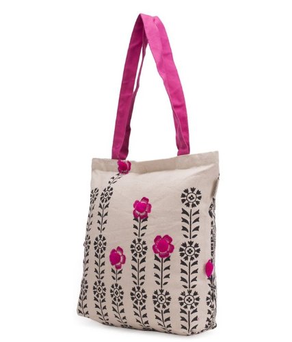 pick pocket women's tote bag (white & pink) (toblkpkpom8)