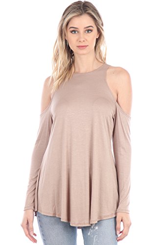 Made in usa high neck cold shoulder long sleeves relaxed fit flar…