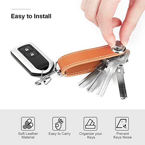 Bosiwee Smart Key Organizer, Compact Key Holder Leather Keychain, Folding Pocket Key Holder Chain (up to 16 keys)