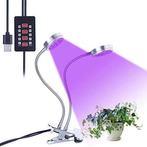 Nabance LED Grow Light Auto Timer(3H/6H/9H/12H/15H) 16W Grow Light for Indoor Plants Dual Head Plant light Growing Lamp Flower Plant Gardening for Home Office(3 Light Sources Modes+5 levels Dimmable)