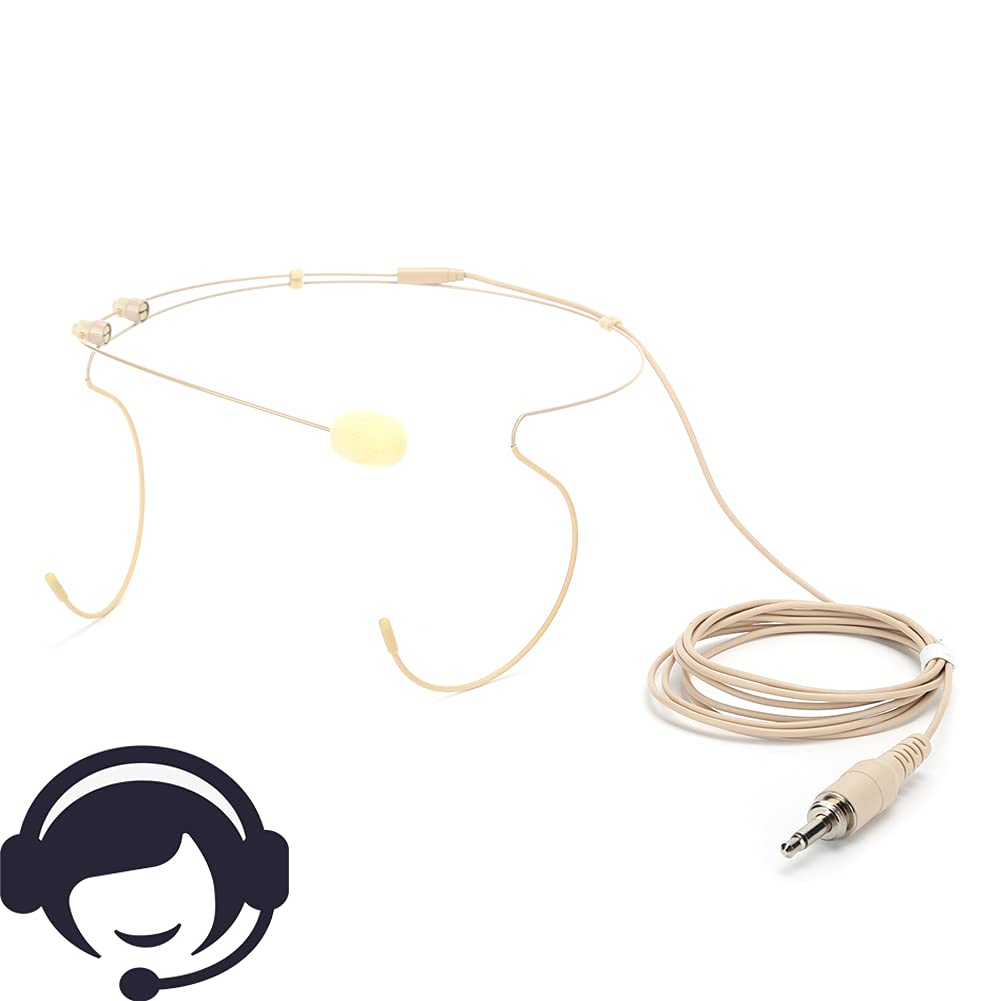Annadue Beige Earhook Microphone, Professional Stage, Church, Lecturers Condenser Microphone, Omnidirectional Mic, 3.5mm Screw Lock Double Earhook Microphone, Sweat and Dust Protection