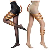 FANCAME Women's Sheer Compression Shaping Pantyhose 40D Push Up Shape Silk Stockings 2 Pair (Medium, Black & Nude)