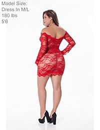 Lingerlove - Lencería sexy para mujer, talla grande, encaje floral, con hombros descubiertos