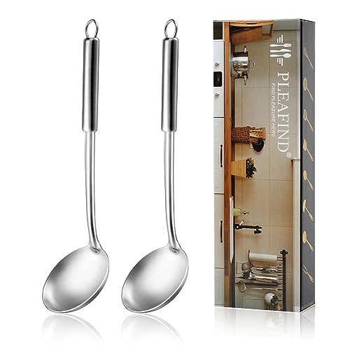 Pleafind 2-Piece Soup Ladle, 13.6 Inch Cooking Spoon, Stainless Steel, Dishwasher Safe