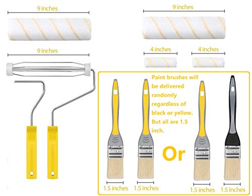 Paint Roller Kit, Paint Roller Covers, Paint Roller Frame, Roller Paint Brush, Paint Roller Tray Set 9 inch 4 inch, 9 Pieces