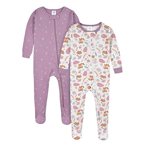 Gerber Baby Girls 2-pack Footed Pajamas And Toddler Sleepers, Woodland Floral P…